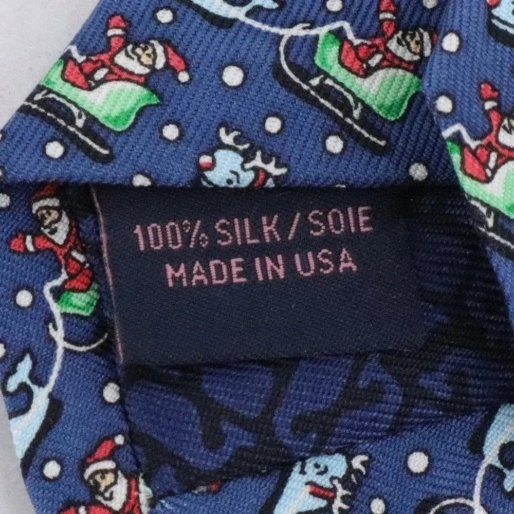 Vineyard Vines Santa Whale Sleigh Blue Silk Christmas Tie Kids Holiday Necktie